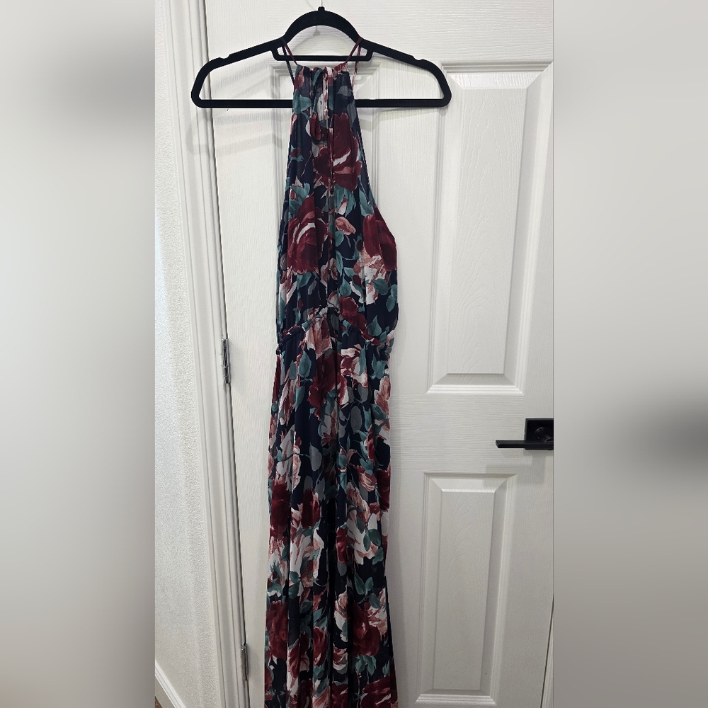 Floral Halter Maxi Dress in Burgundy and Green - Picture 4 of 5